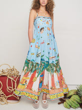 Einzigartiges A-Linien-Midikleid mit bemaltem Insel-Print